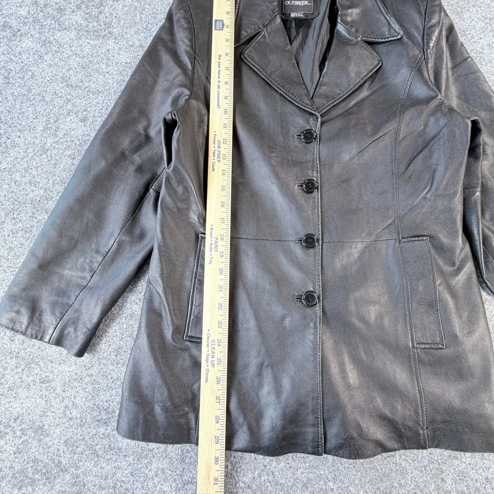 Y2K‎ OutBrook Genuine Leather Blazer Jacket Womens L Black Button-Front Outdoor